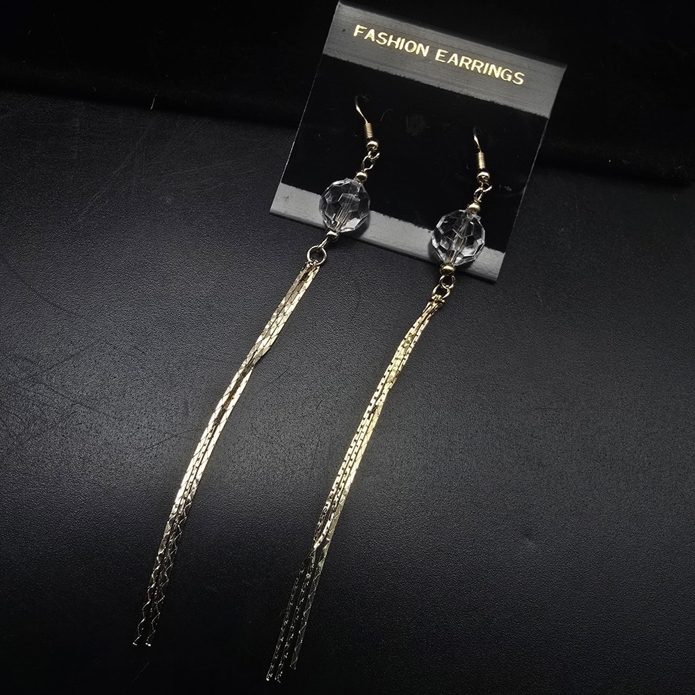 Vintage 1980s Tassel Earrings Clear Faceted Beads LONG NOS On Card
